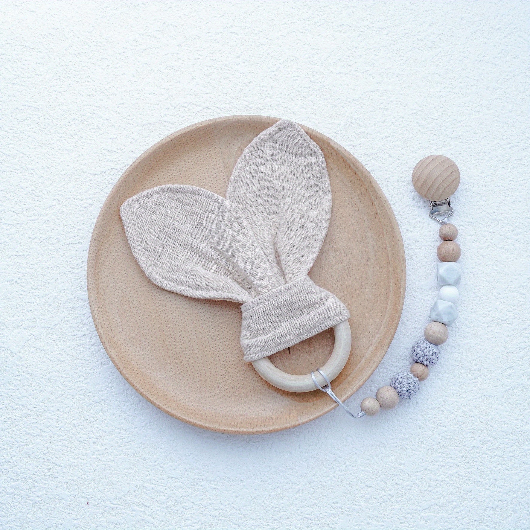 Baby Chewable Maple Wooden Teething Toy & Pacifier Accessories Set