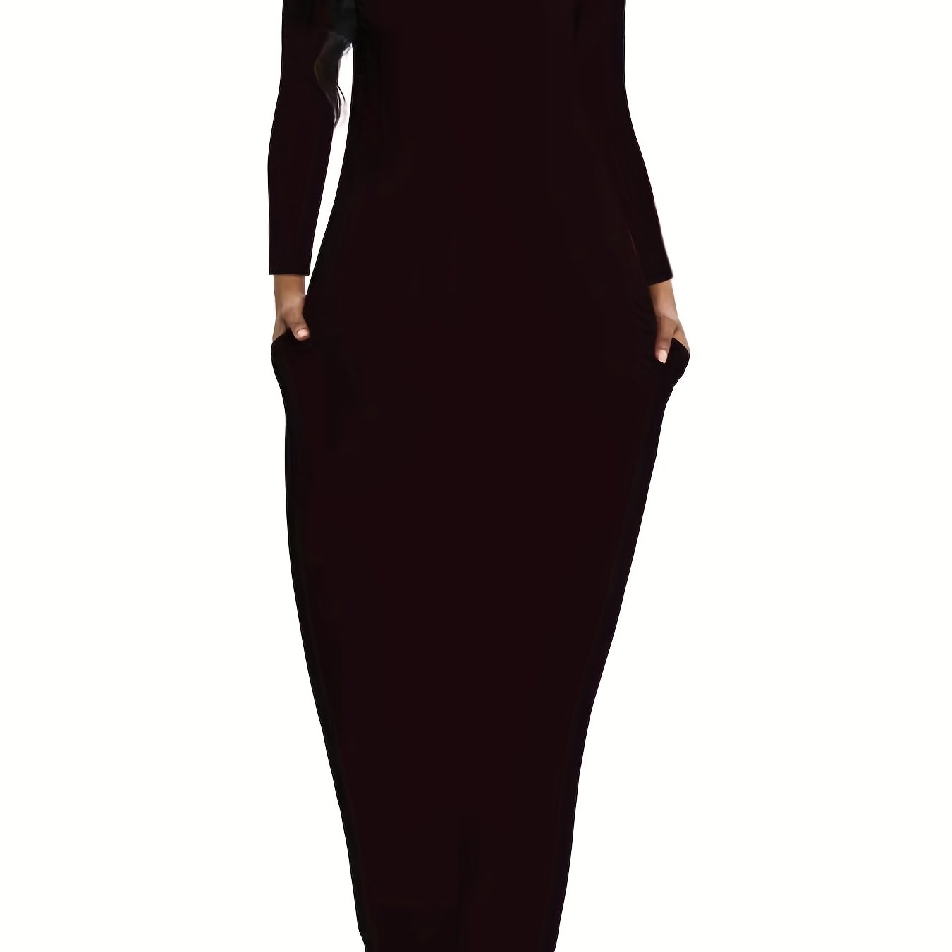  Solid Long Sleeve Maxi Dress With Pockets