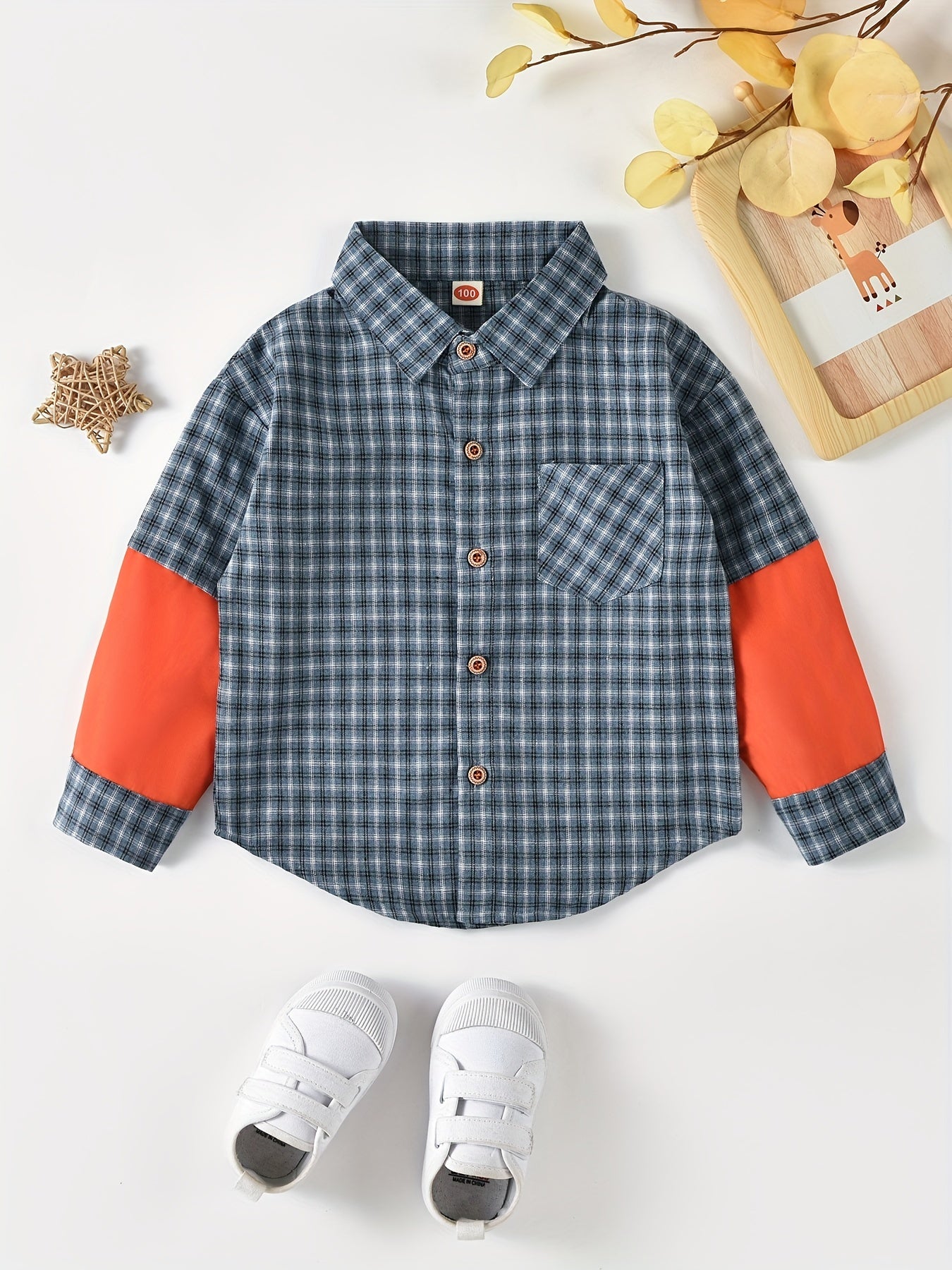 Boys Block Plaid Button Down Jacket Shirt, 3-10 Years Old