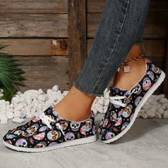 Colorful Skull Print Canvas Shoes Lace Up Outdoor Sneakers