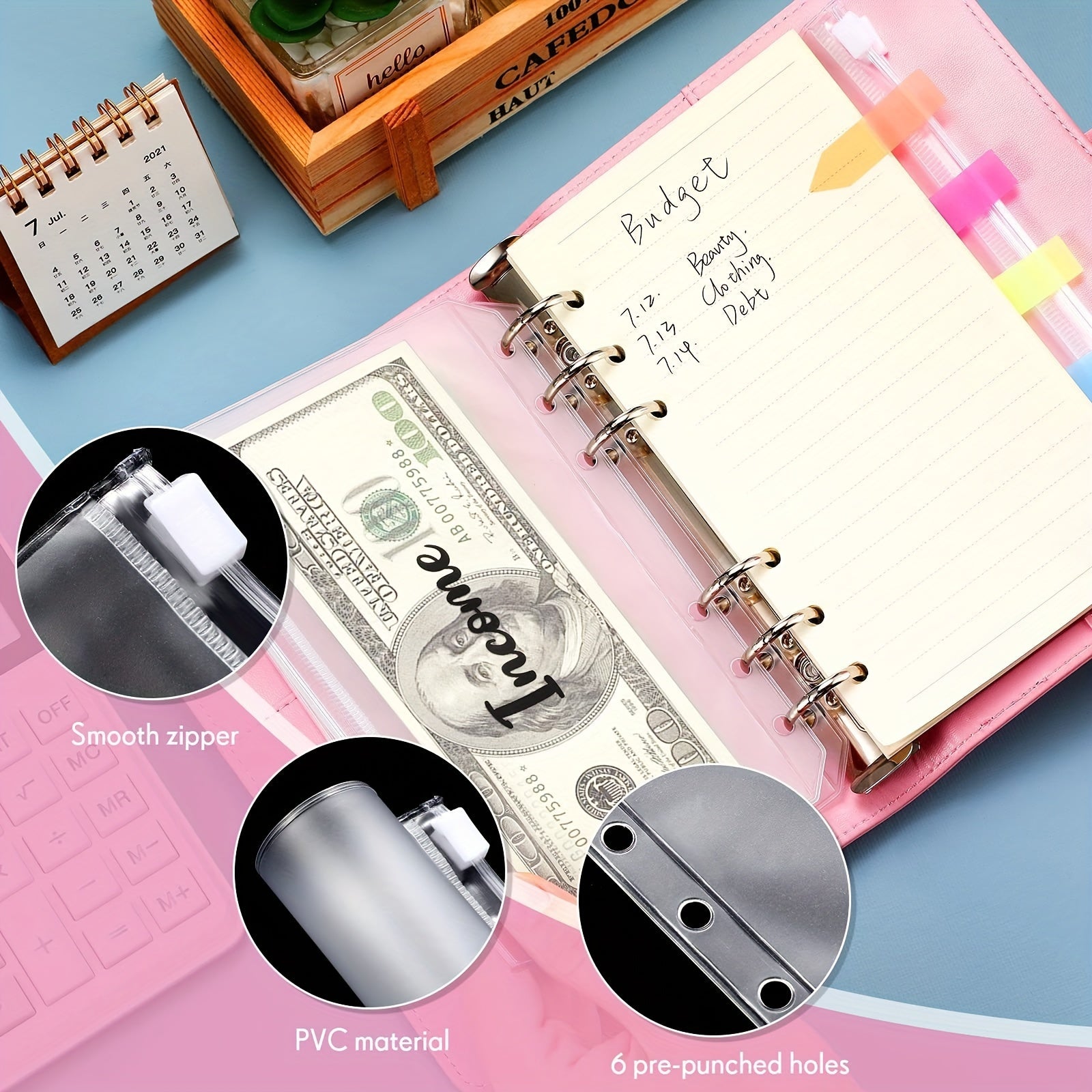 A6 Loose leaf Book Macaron Hand Account Book Cash Budget 6 Holes