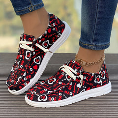 Women's Outdoor Skate Shoes Letters and Hearts Style Flat Lace-up Loafers