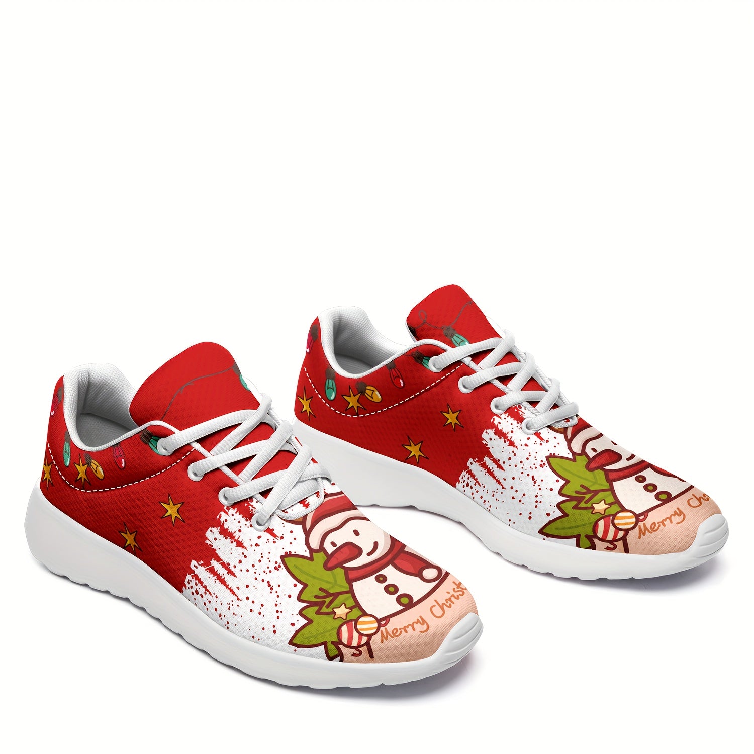 Christmas Snowman And Lantern Pattern Women's Outdoor Printed Sneakers