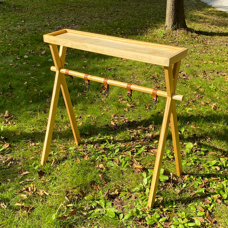 Outdoor Wood Folding Storage Rack for Travel Camping