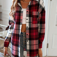  Plaid Print Long Sleeve Button Up Tunic Shirt Top