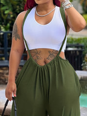 Women's Plus Size Wide Leg Baggy Harem Overall Jumpsuit