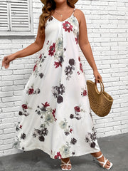  Floral Print Adjustable Strap Maxi Dress