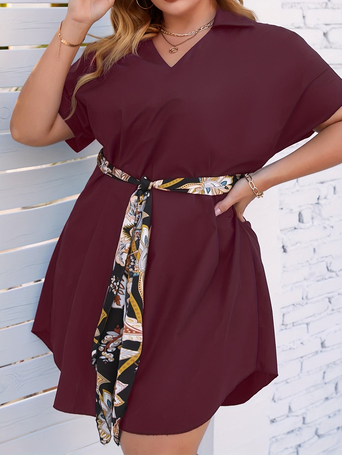  Solid Short Sleeve Mini Dress With Belt