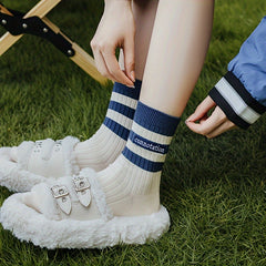 3 Pairs Striped Crew Socks Comfy & Breathable Mid Tube Socks