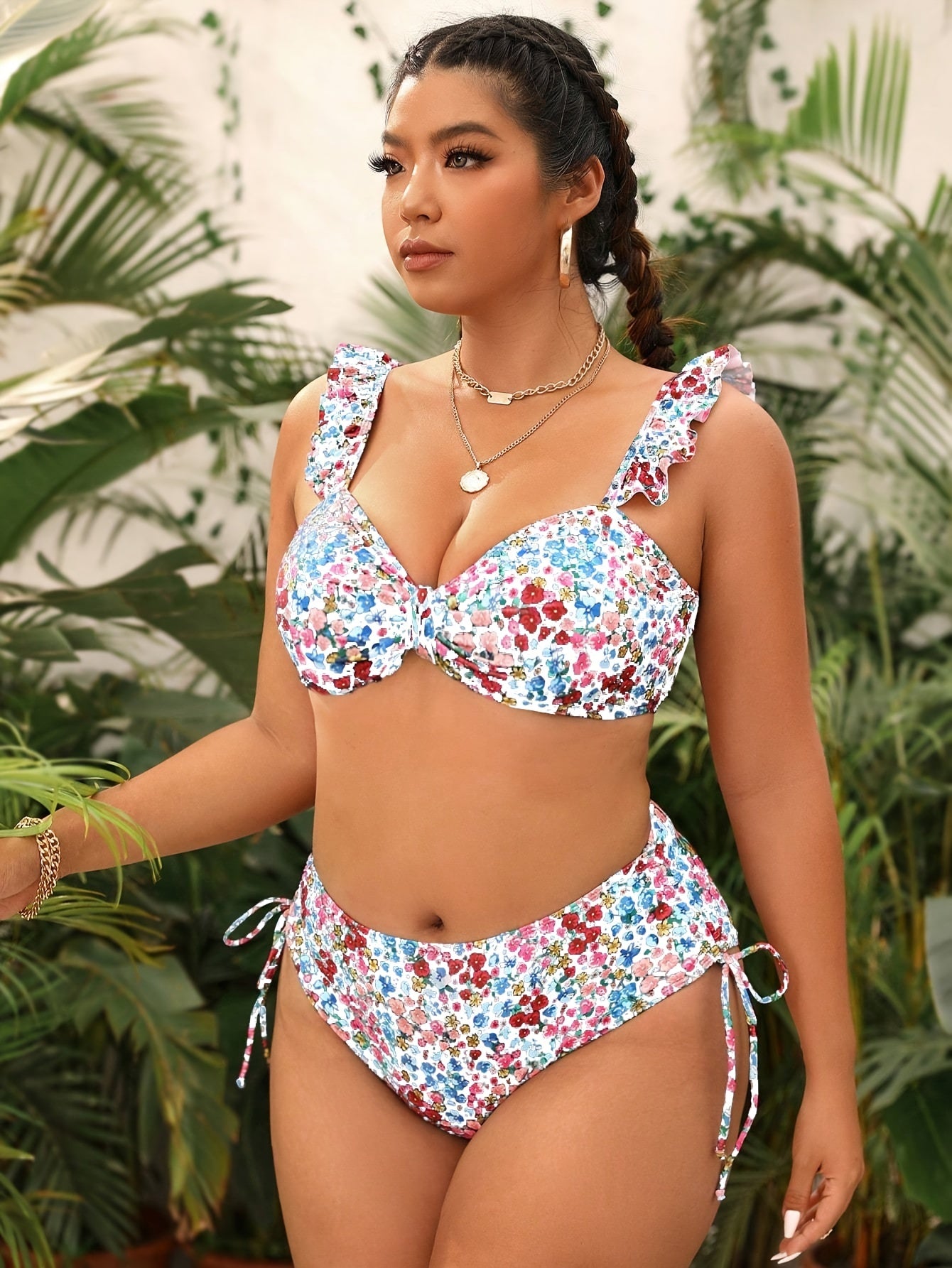  Ditsy Floral Ruffle Trim Bikini Set
