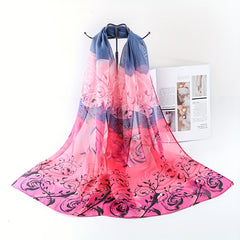 Gradient Flower Print Scarf Chiffon Sunscreen Shawl