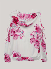 Floral Print Drawstring Hoodie Casual Cutout Long Sleeve Hoodie Sweatshirt
