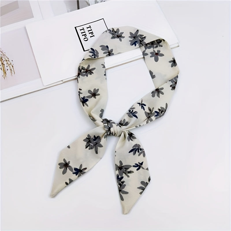 Vintage Flower Print Twilly Scarf Long Ribbon Neckerchief