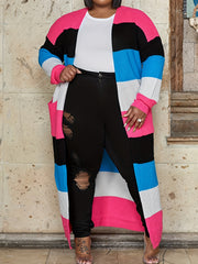  Colorblock Longline Sweater Cardigan High Stretch