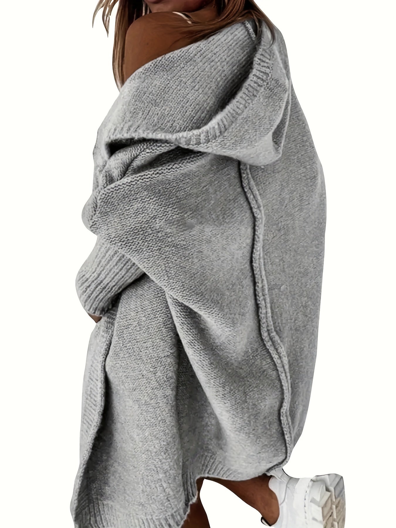  Open Front Batwing Sleeve Hooded Sweater Cardigan