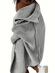  Open Front Batwing Sleeve Hooded Sweater Cardigan