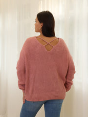  Women's Faux Pearl Twist Front V Neck Sweater