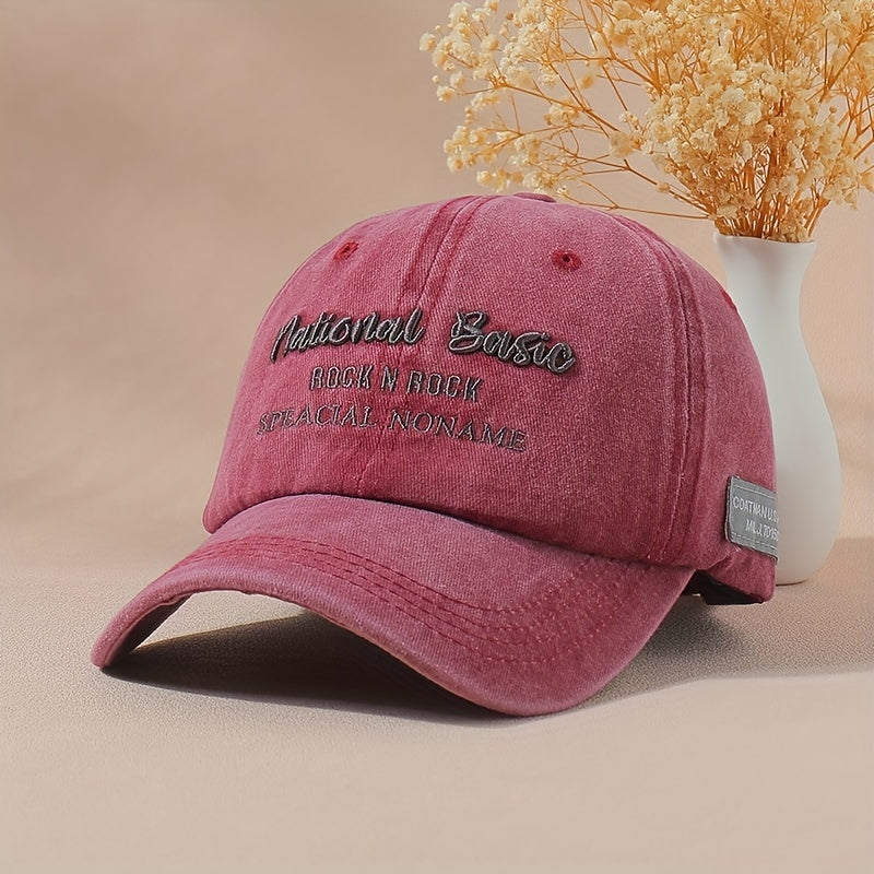 Rock Embroidery Washed Baseball Cap Distressed Sun Hat Adjustable Unisex Dad Hat