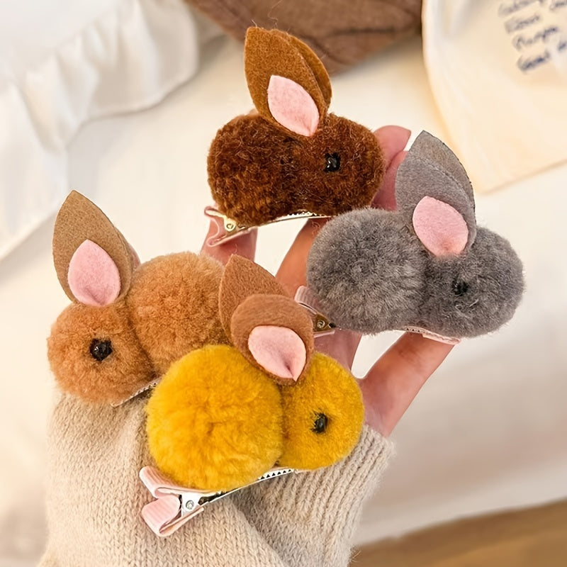 Girls Plush Rabbit Hair Clips Autumn Winter Decorative Accessory Holiday Gift