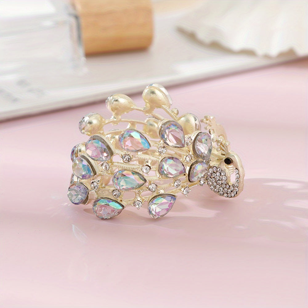 Peacock Pattern Hair Claw Rhinestone Ponytail Holder