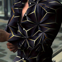 Geometric Print Men's Casual Button Up Long Sleeve Shirt