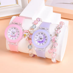 Girls' Rabbit Moon Quartz Watch with LED Glowing, Stretch Bracelet