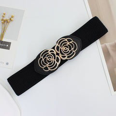 Vintage Stretch Waist Belt Women Dress Waistband Metal Leaf Buckle