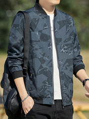 Geometric Print Varsity Jacket Men's Casual Baseball Coat