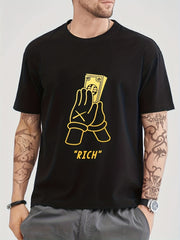 Cotton Pray To Be RICH Money Print Men's Graphic T-shirt
