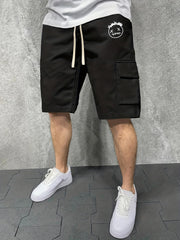 Men's Casual Cargo Shorts Solid Stretch Elastic Waist Drawstring Shorts