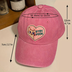 Embroidered Cartoon Cat Pink Heart Label Patch Sun Hat