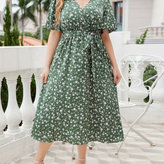 Plus Ditsy Print Short Sleeve Midi Dress