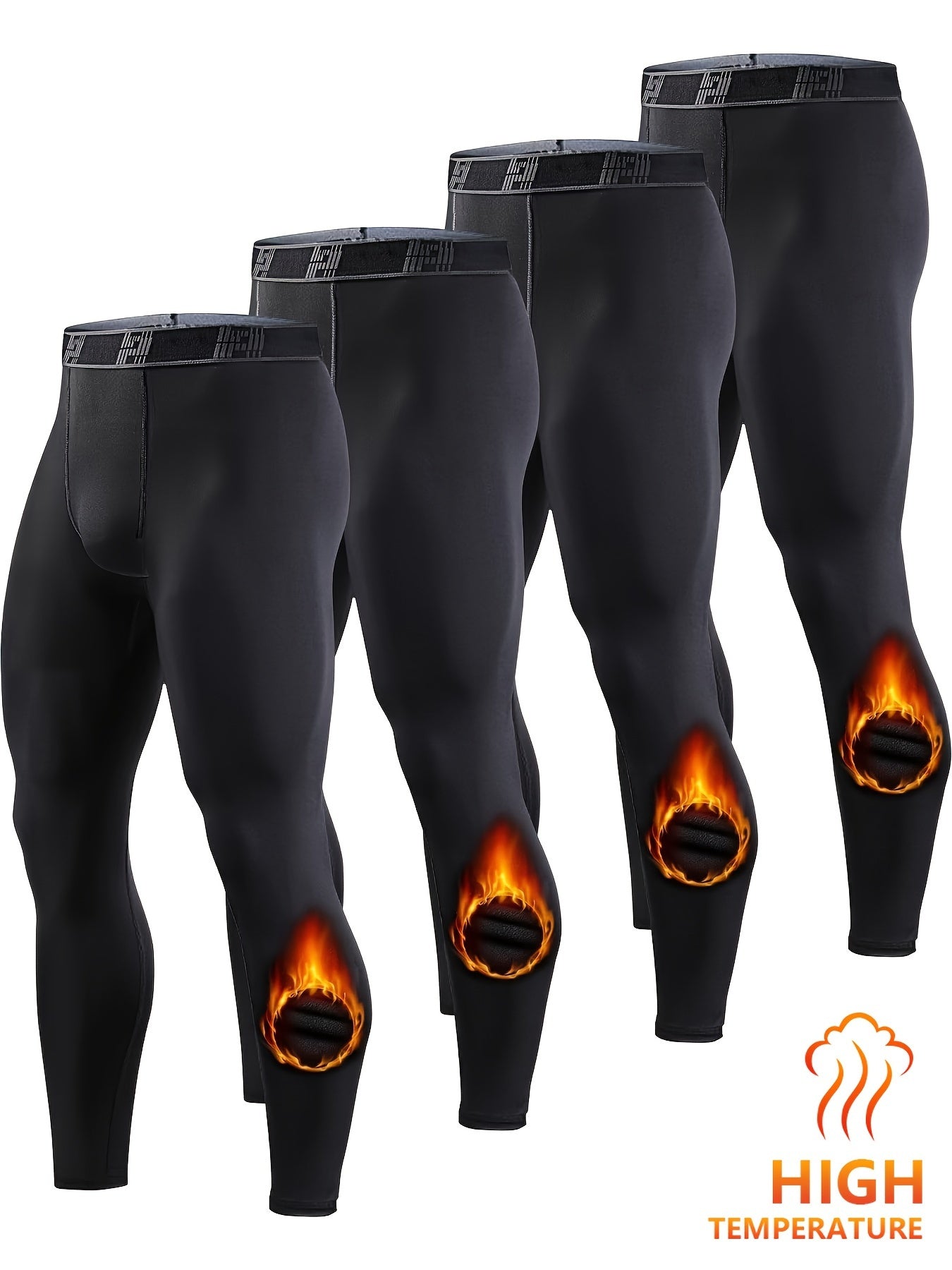 4 Pack Men's Thermal Compression Pants Fleece Lined Sports Tights