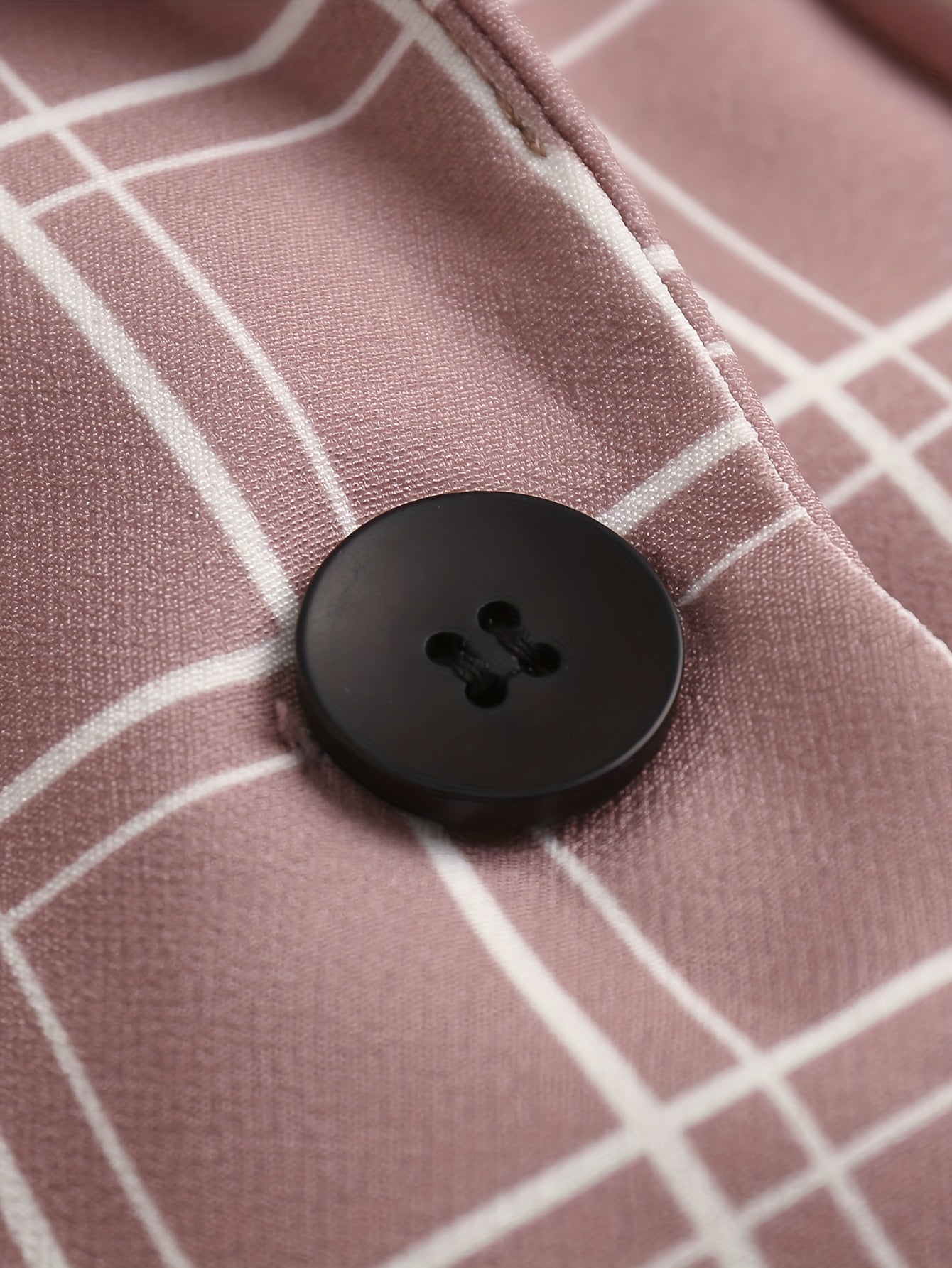  Grid Print Single Breast Button Blazer