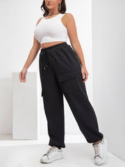  Solid Drawstring Elastic High Rise Cargo Joggers