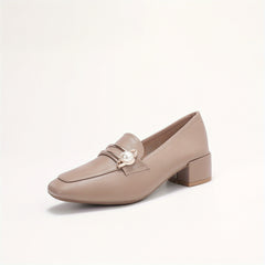 Women's Faux Metal Block Heels Slip On Shoes