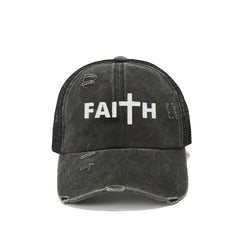 FAITH Ponytail Trucker Hat Washed Distressed Baseball Cap