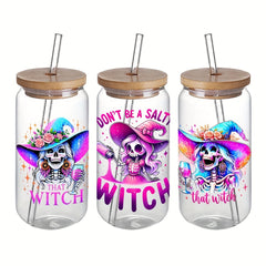 4Pcs Fun Skull Mom UV DTF Transfer DIY Decals for 16 Oz Mason Jar