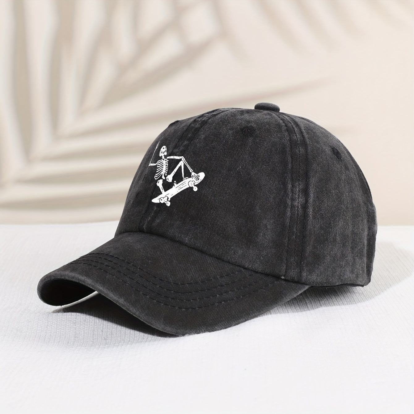 Kids Sunshade Distressed Vintage Baseball Cap with Skull Skateboard Print