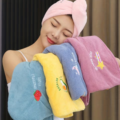 Embroidered Microfiber Hair Towel for Women - Quick Dry Hair Wrap