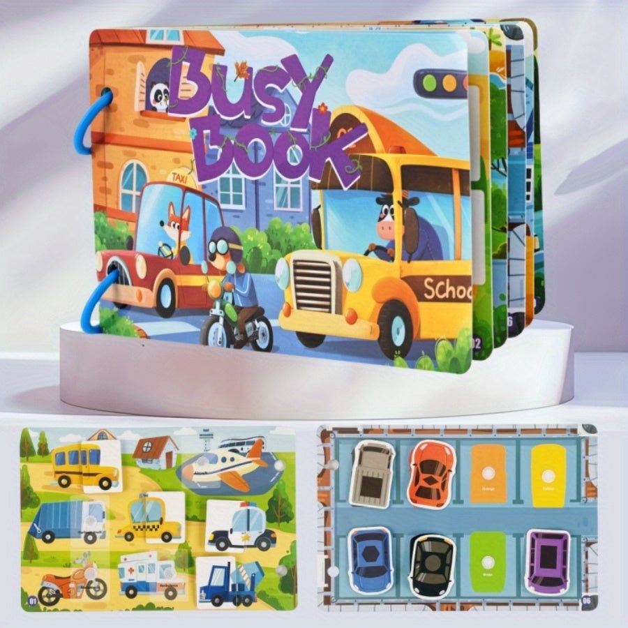 Interactive Cartoon Busy Book with Letters & Math Skills, Sticker Activity