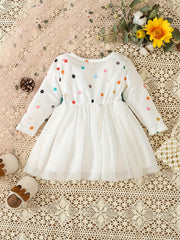 Baby Girls Colorful Dotted Mesh Belted Bow Dress Party Princess Dress