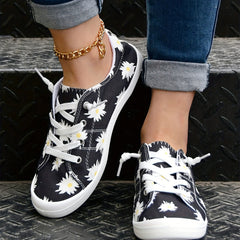 Daisy Pattern Lace Up Casual Flat Shoes Women's Footwear