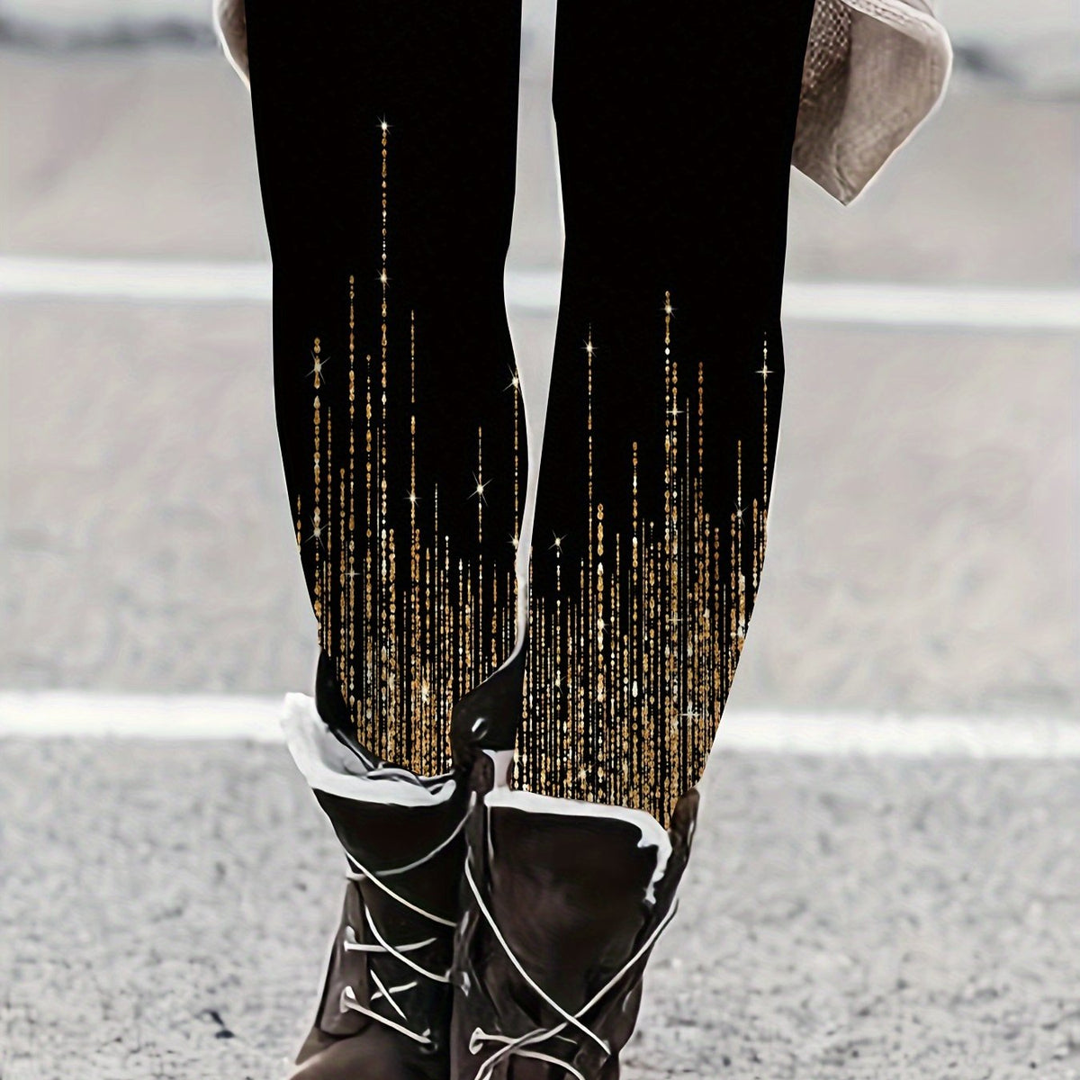 Women's Plus Golden Stripe Print High Rise Leggings