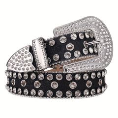 Sparkle Studded Rhinestone PU Leather Belt for Jeans Dress