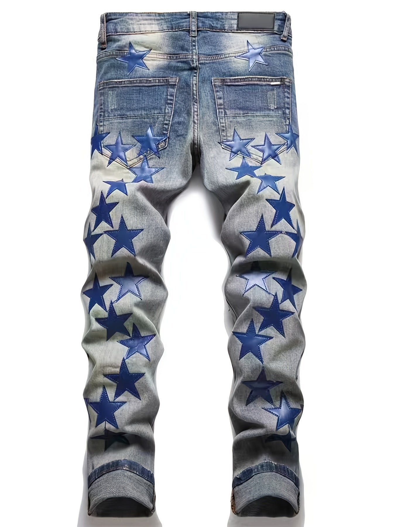 Men's Slim Fit Embroidered Star Ripped Jeans