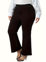  Solid High Rise Flared Leg Trousers