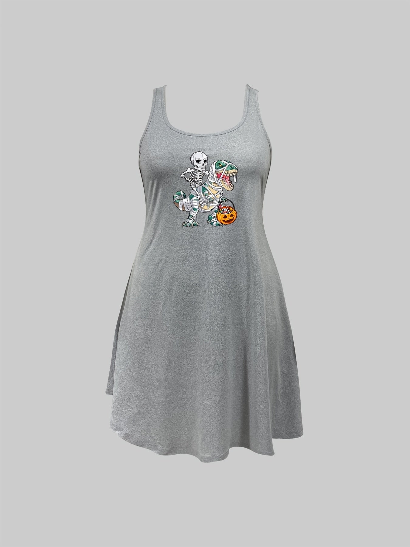  Halloween Nightdress Women's Skull & Pumpkin Print Tank Sleep Dress