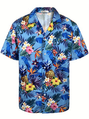 Floral Hawaiian Shirt Men's Casual Button Up Short Sleeve Summer Vacation Resort