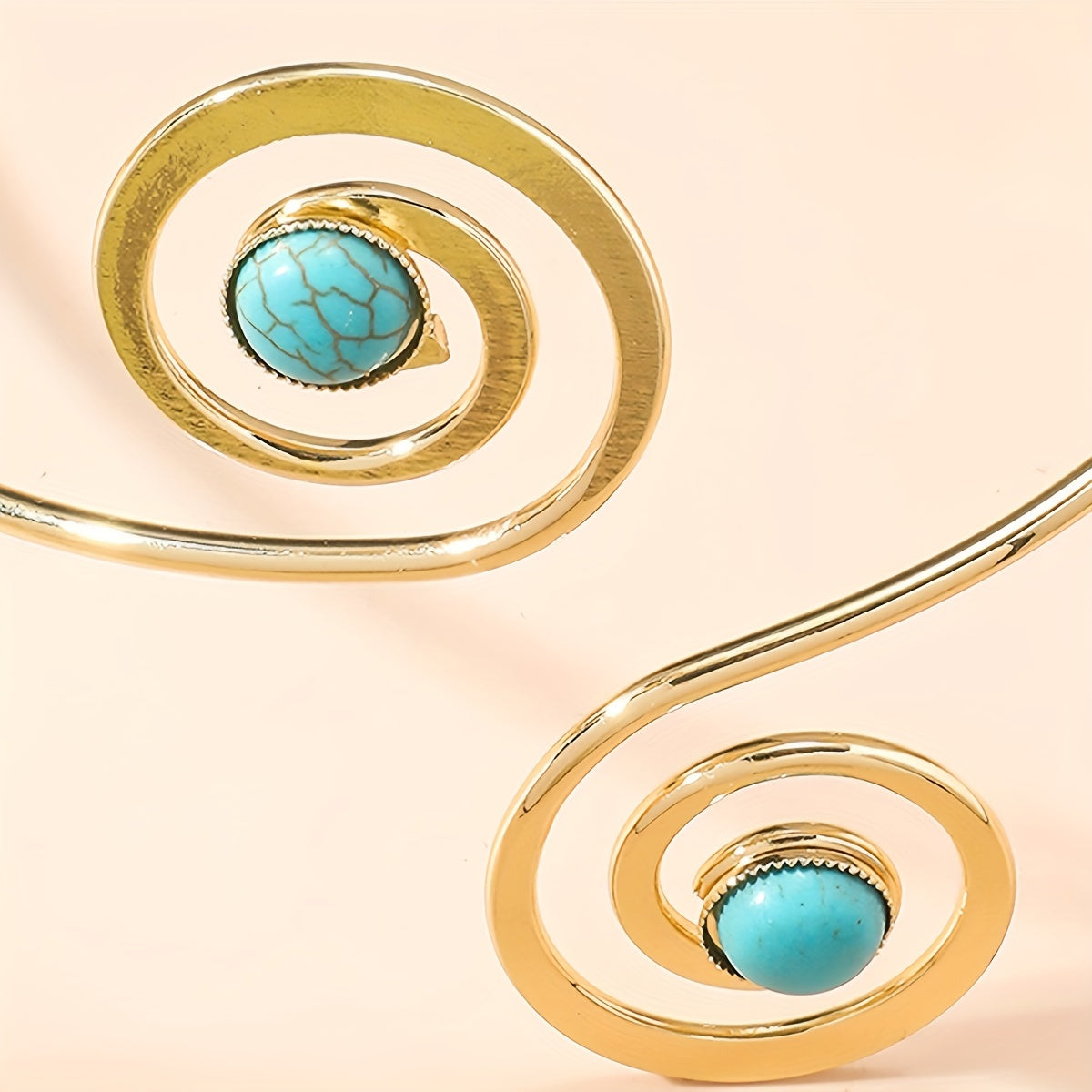 Boho Vintage Turquoise & Gold Spiral Cuff Arm Bracelet